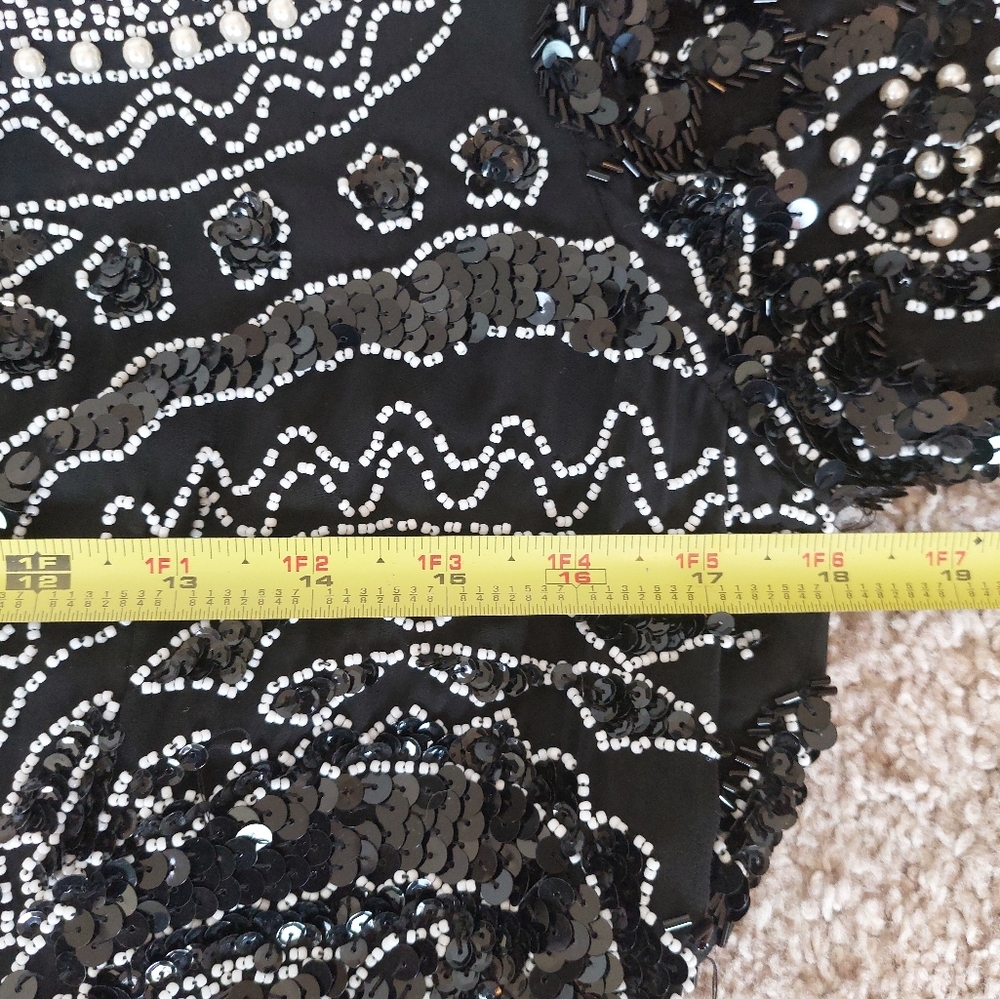 Black Tie Oleg Cassini Sequined Beaded black‎ Longsleeve Dress Size 10 - Picture 9 of 11